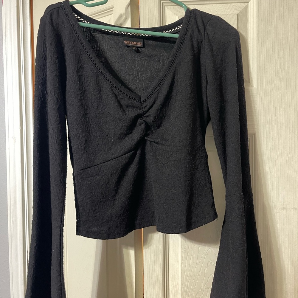 Shyanne Black Tie Front Fitted Blouse